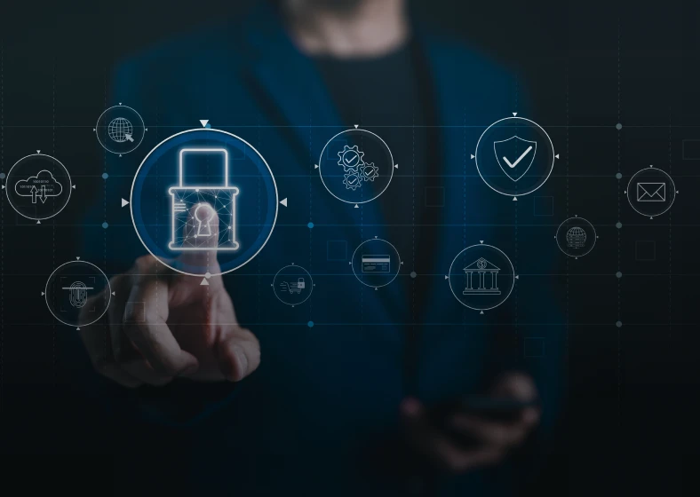 Finger touching virtual lock on screen
